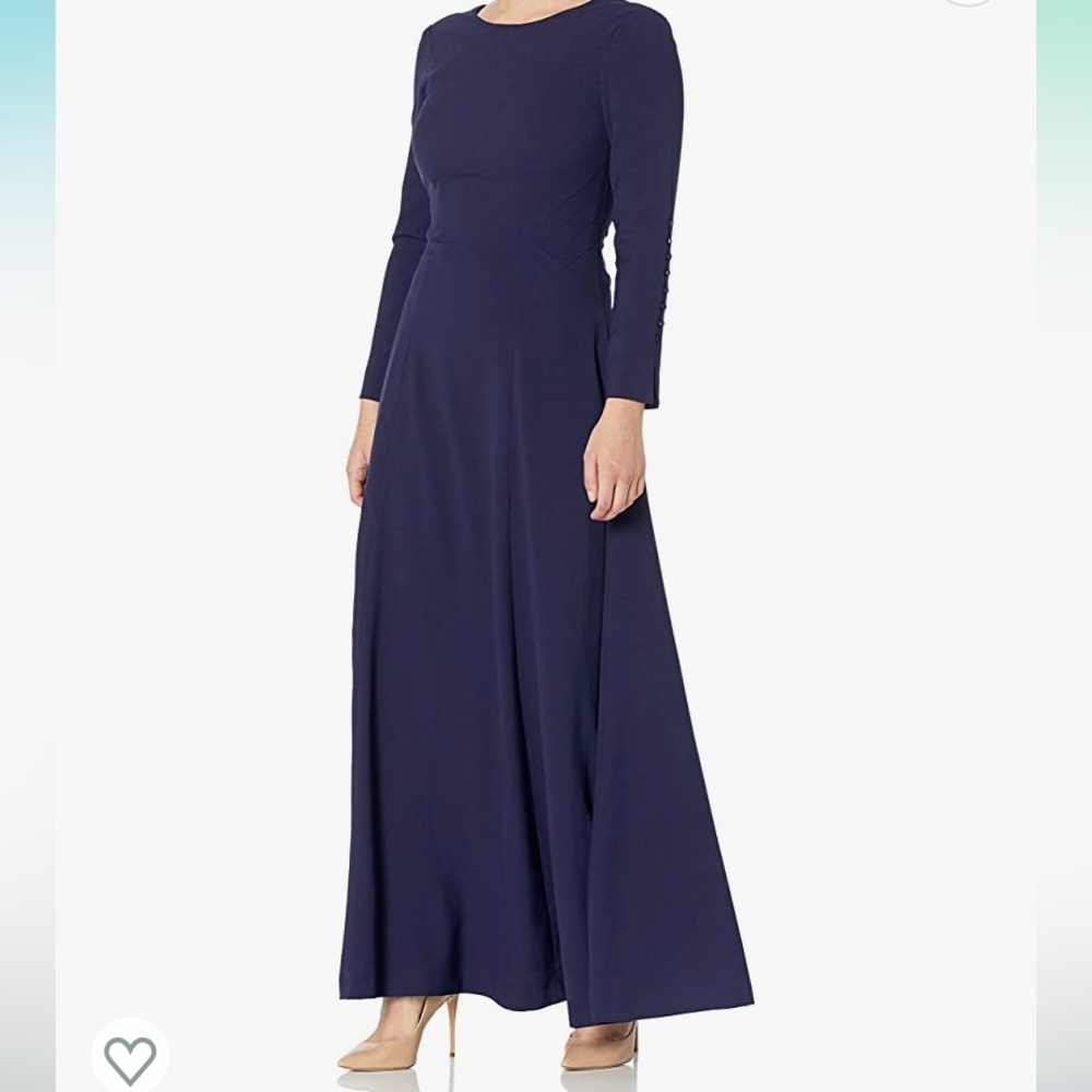 TAHARI ASL long sleeve V-Back Maxi Dress